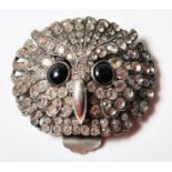 ANTIQUE SILVER AND PASTE OWL DRESS CLIP