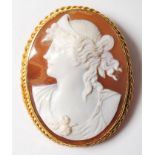 LARGE ANTIQUE 9CT GOLD AND CONCH SHELL CAMEO BROOCH