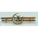 ANTIQUE 19TH CENTURY 15CT GOLD CRESCENT MOON STAR BROOCH