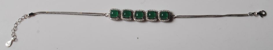 .925 SILVER CZ & GREENSTONE BRACELET