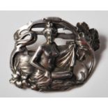 ART NOUVEAU SILVER FIGURAL BROOCH