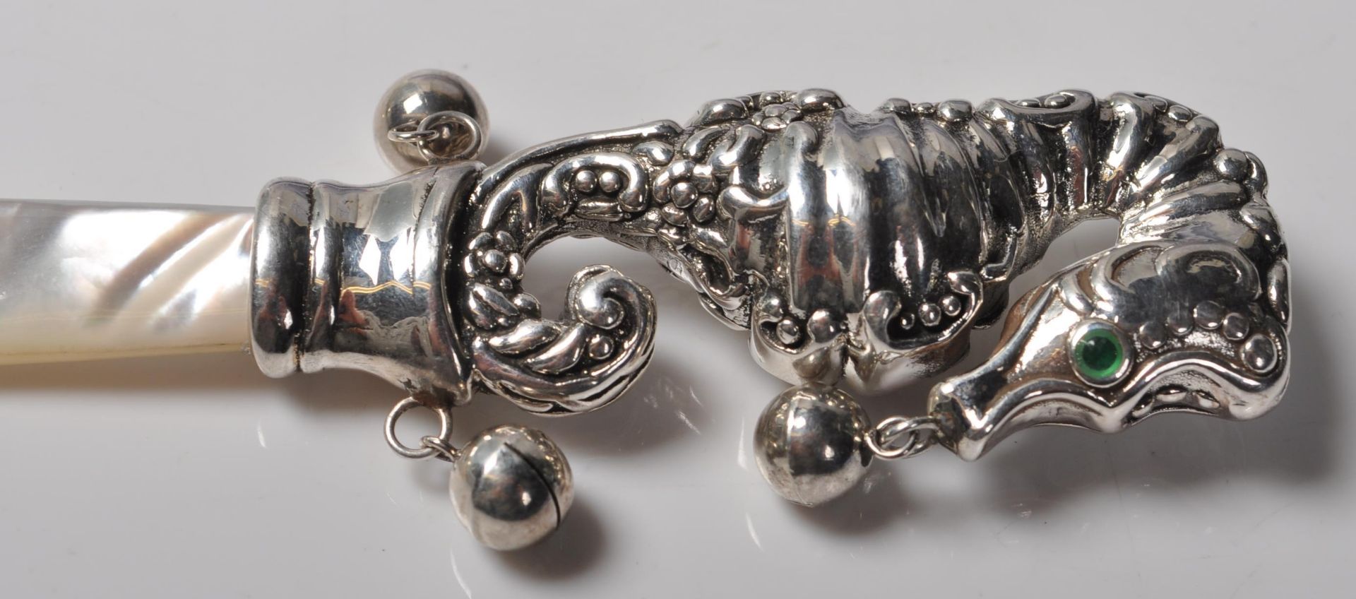 STAMPED STERLING SILVER SEAHORSE BABIES RATTLE - Image 5 of 6