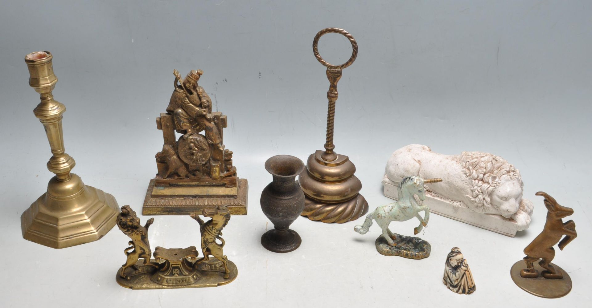 COLLECTION OF ANTIQUE EARLY 20TH CENTURY BRASS AND STONEWARE