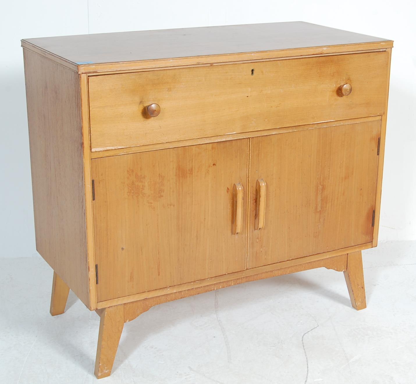 RETRO VINTAGE MID CETURY LIGHT OAK SECRETAIRE BUREAU DESK / CUPBOARD - Image 2 of 8