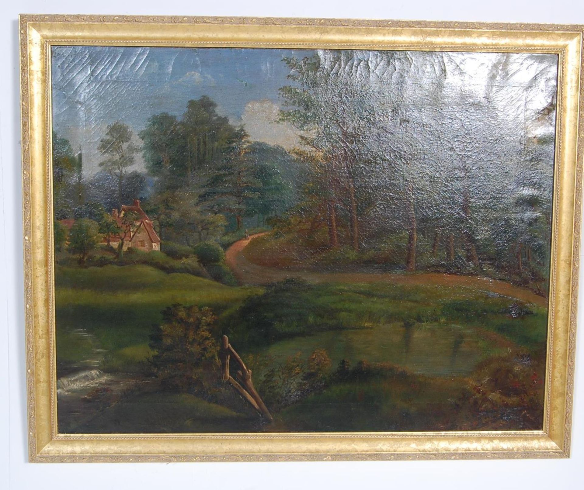 LARBE VICTORIAN GILT FRAMED OIL ON CANVAS OF A RURAL SCENE