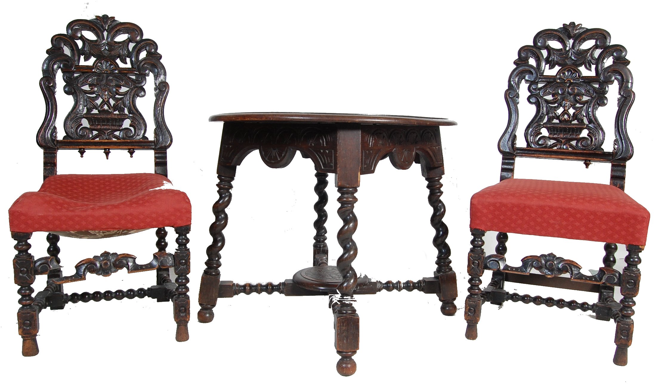 19TH CENTURY VICTORIAN CARVED OAK TABLE & CHAIRS