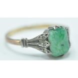 1930'S ART DECO 9CT GOLD GREEN STONE RING