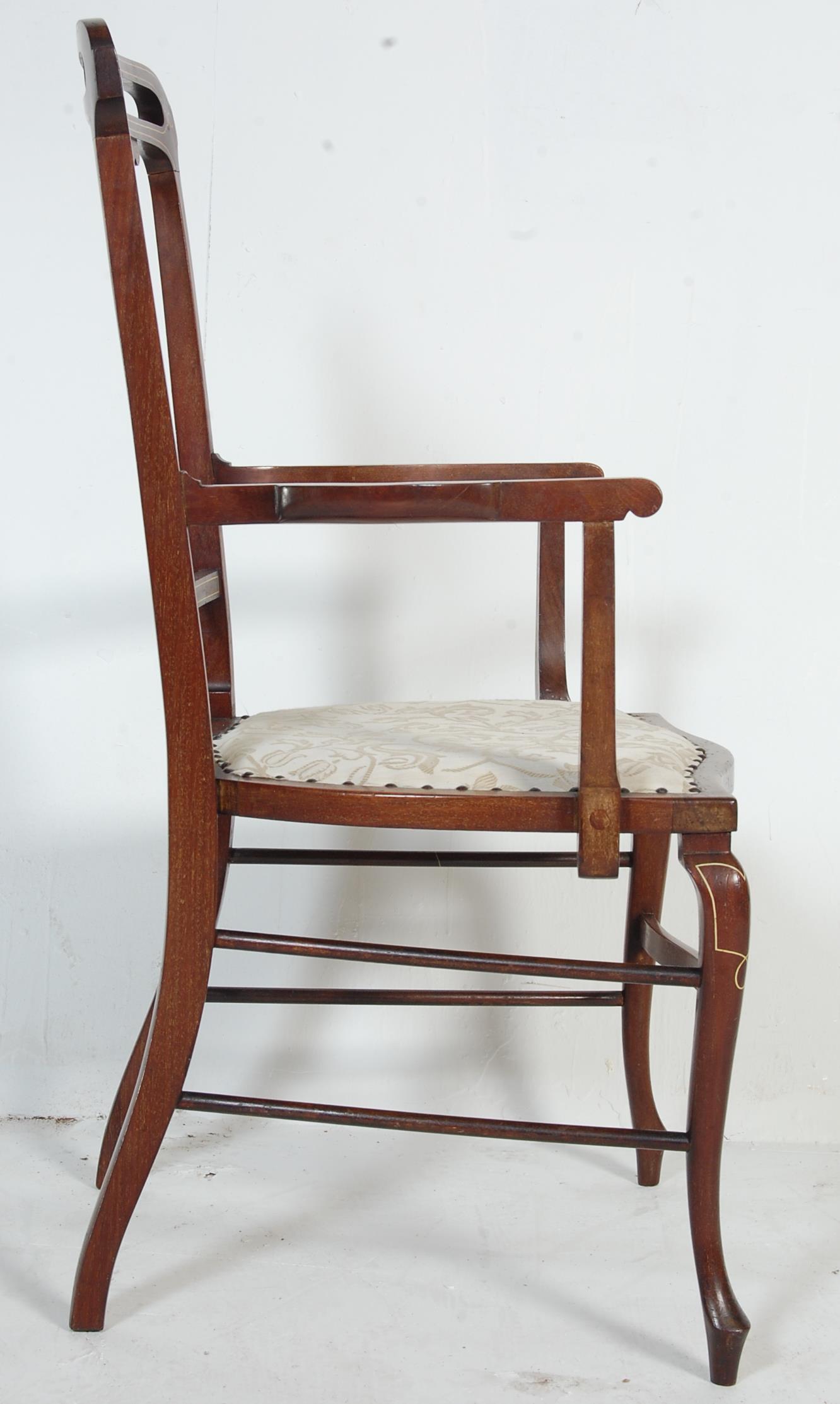 EDWARDIAN MARQUETRY INLAID MAHOGANY ARMCHAIR - Image 4 of 6