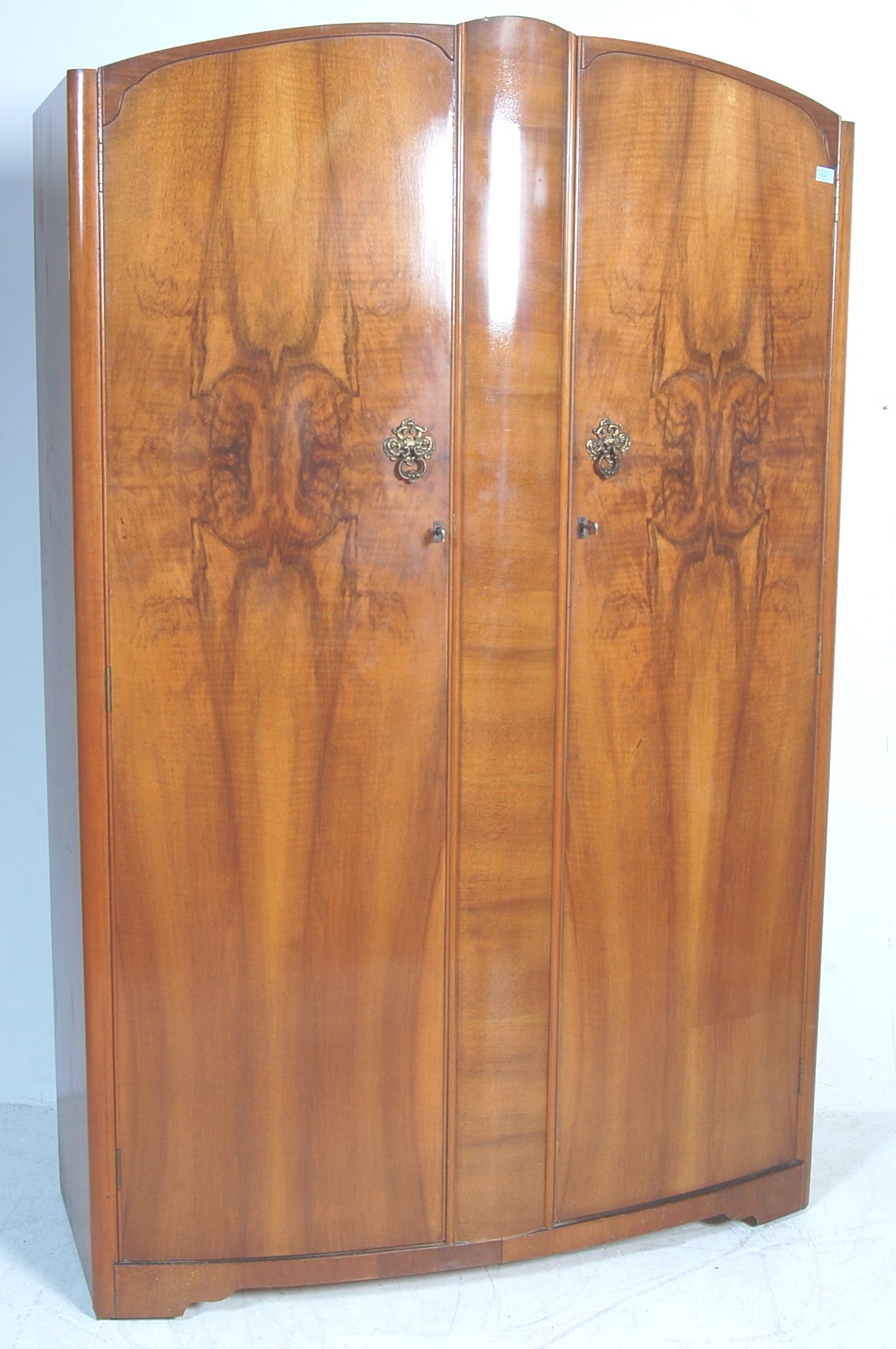 WALNUT 1950'S ART DECO REVIVAL DOUBLE WARDROBE ARMOIRE