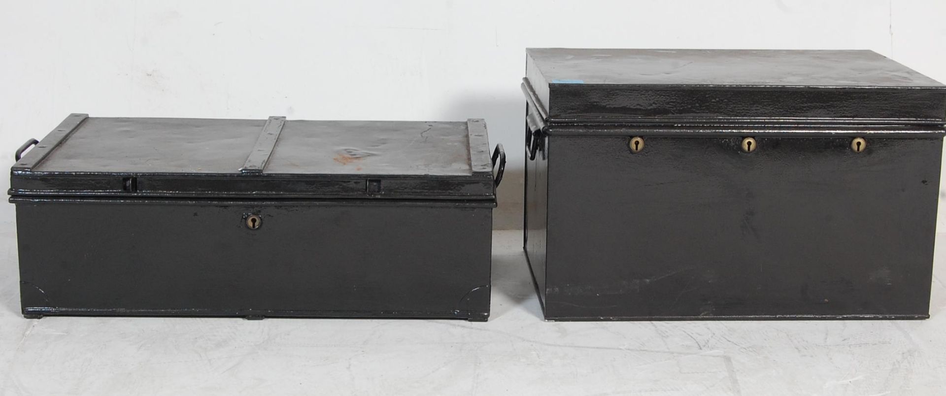 TWO EARLY 20TH CENTURY METAL SHIPPING TRUNKS