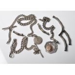 THREE EARLY 20TH CENTURY SILVER POCKET WATCH CHAINS