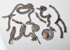 THREE EARLY 20TH CENTURY SILVER POCKET WATCH CHAINS