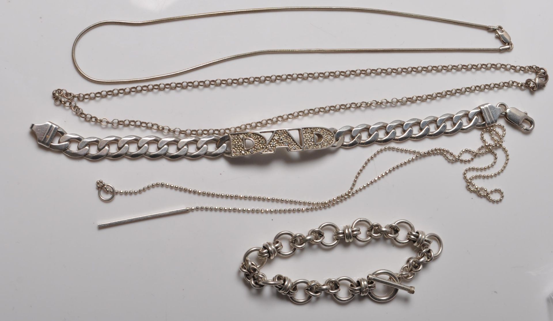 GROUP OF SILVER NECKLACE AND BRACELET CHAIN