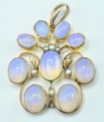 ANTIQUE GOLD OPAL AND SEED PEARL PENDANT