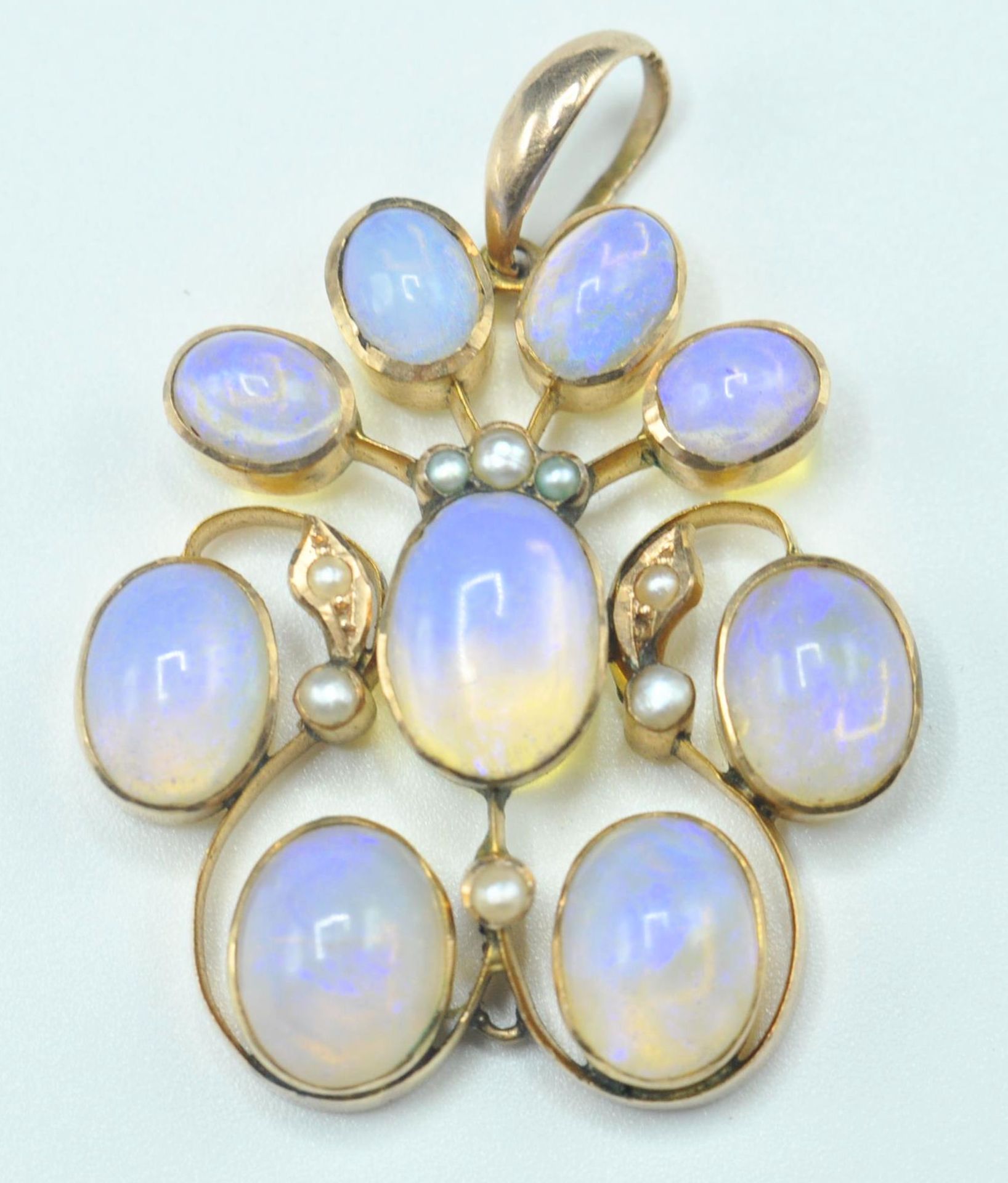 ANTIQUE GOLD OPAL AND SEED PEARL PENDANT