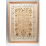 EARLY 19TH CENTURY 1834 REGENCY FRAMED SAMPLER