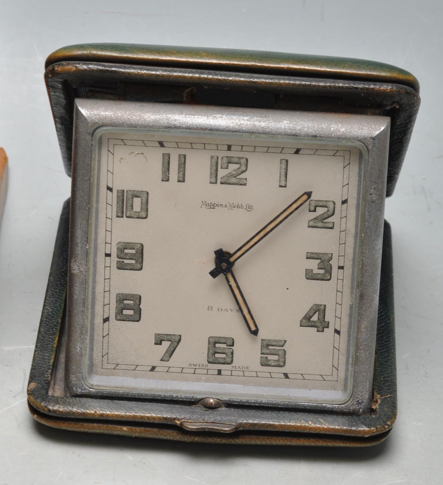 SET OF THREE VINTAGE 1950S MID 20TH CENTURY LEATHER BOUND TRAVEL CLOCK - Bild 2 aus 7