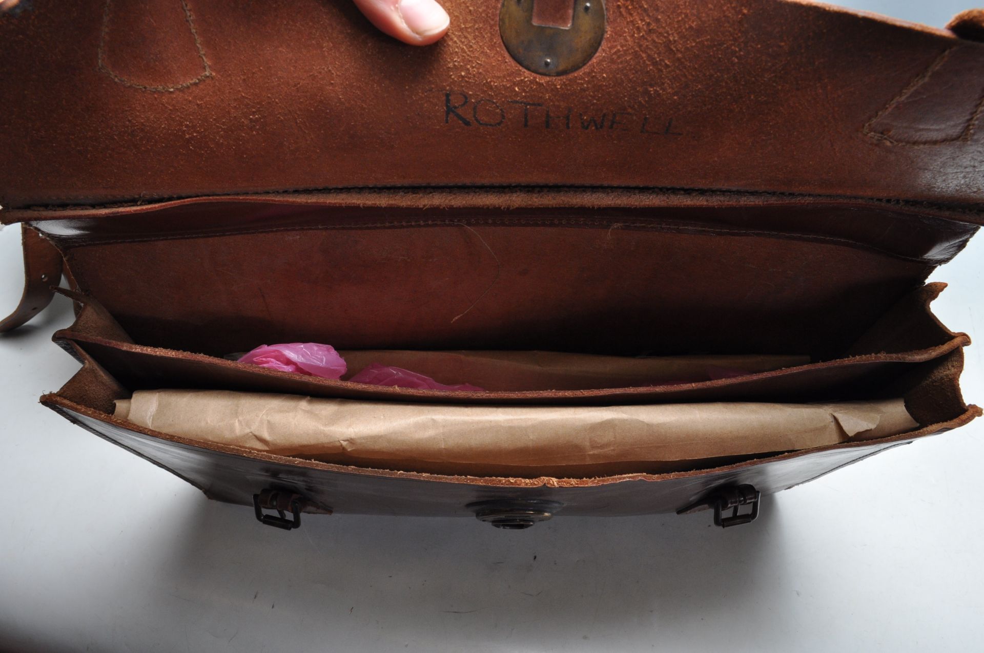 TWO MID CENTURY BROWN LEATHER BAGS - Image 5 of 9