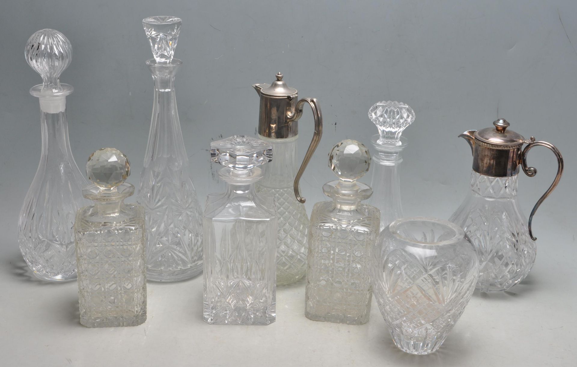 GROUP OF 2OTH CENTURY CUT GLASS DECANTERS