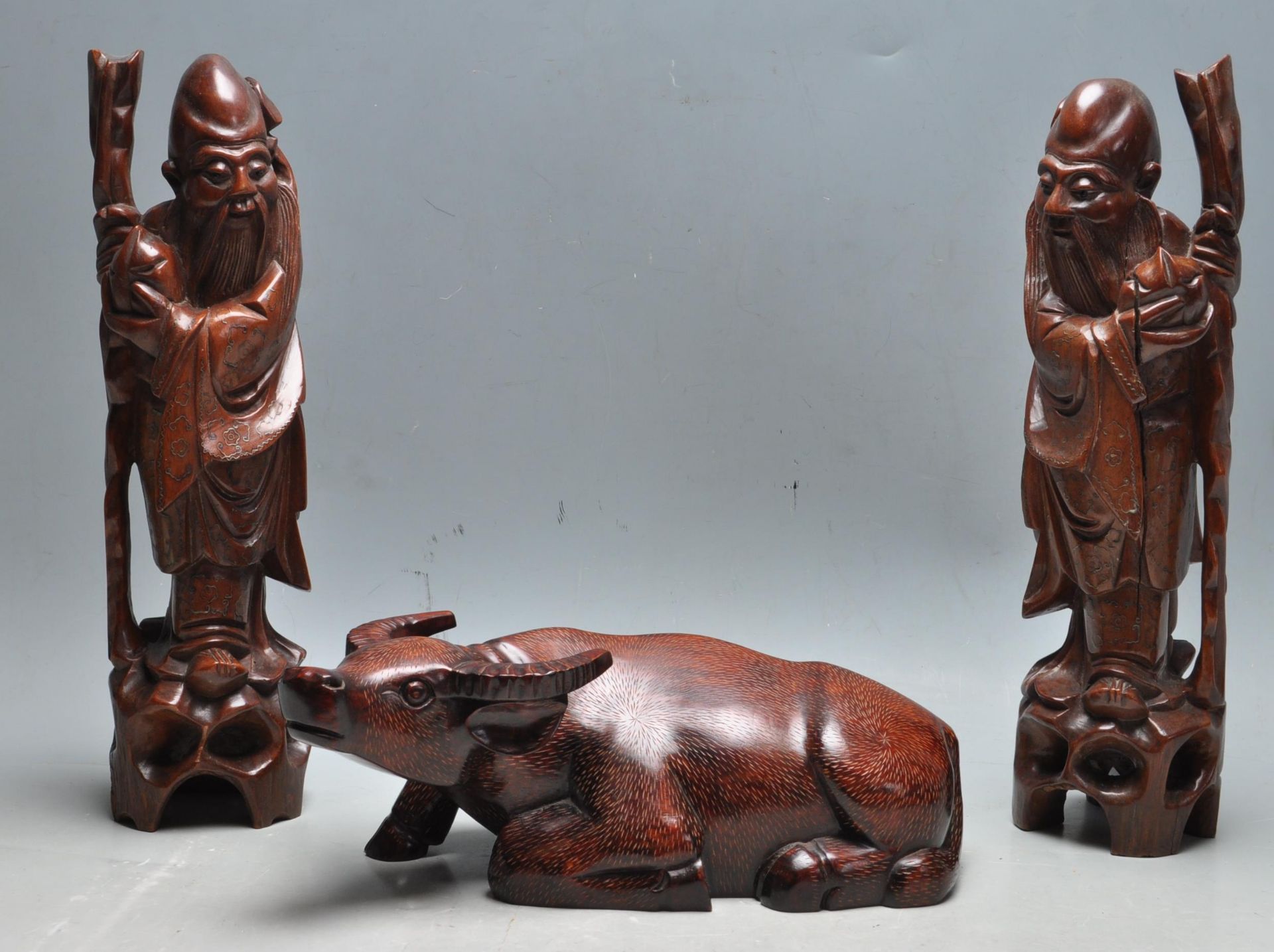GROUP OF THREE 20TH CENTRY CHINESE HARDWOOD FIGURINES