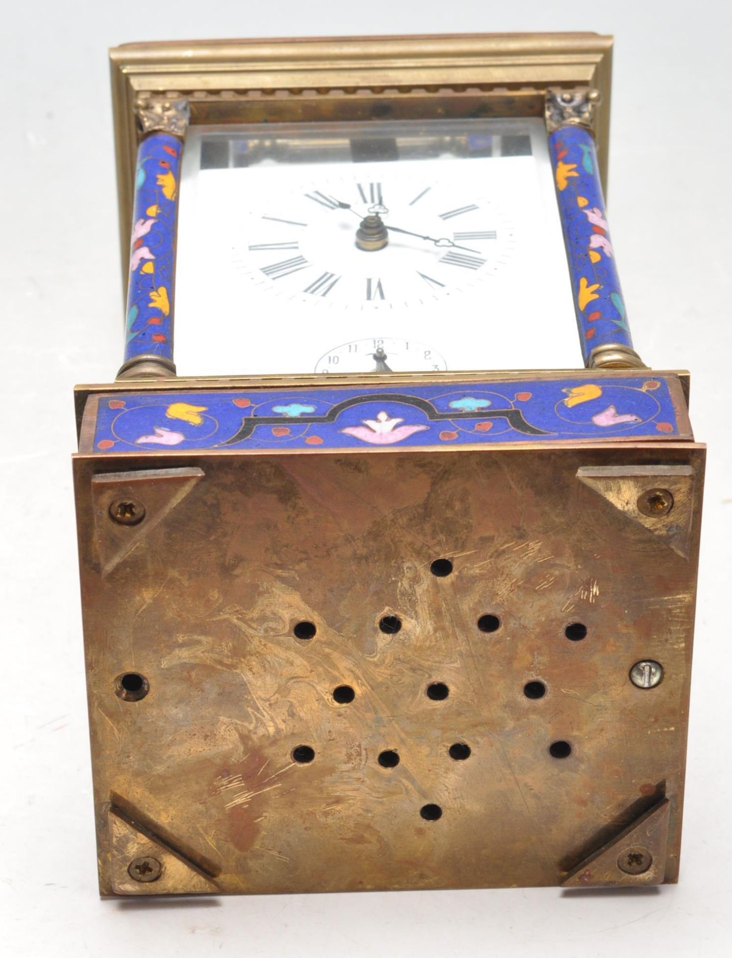 FRENCH BRASS AND ENAMEL CARRIAGE CLOCK WITH BOX AND KEY - Image 8 of 8