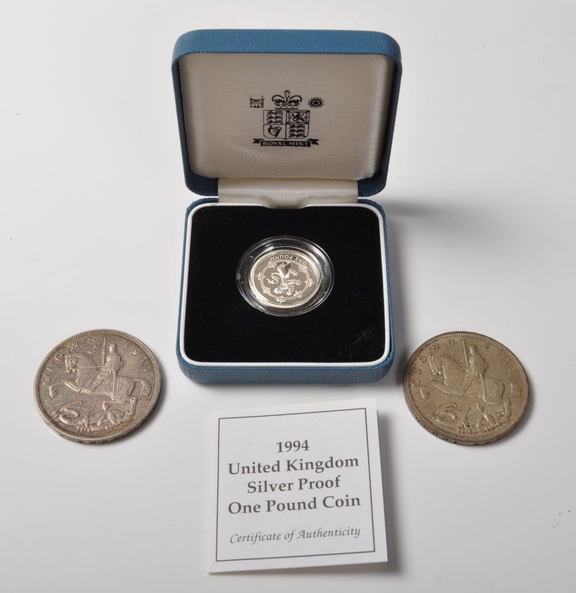 1994 SILVER PROOF COIN AND TWO 1935 CROWN COINS