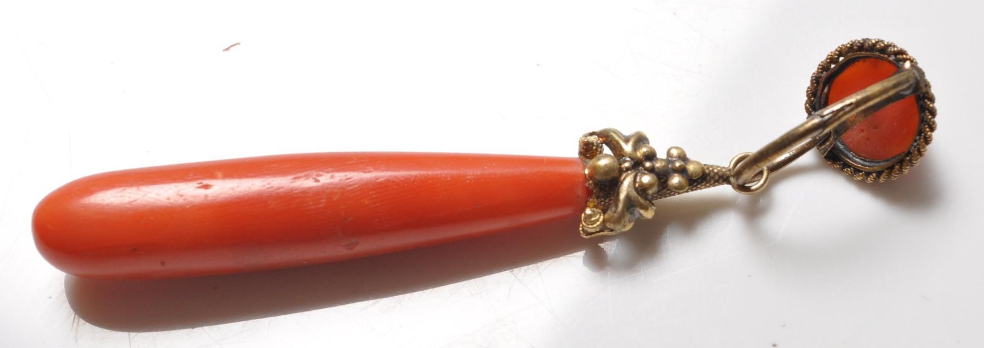 PAIR OF GEORGIAN GOLD AND RED CORAL DROP EARRINGS - Image 6 of 7