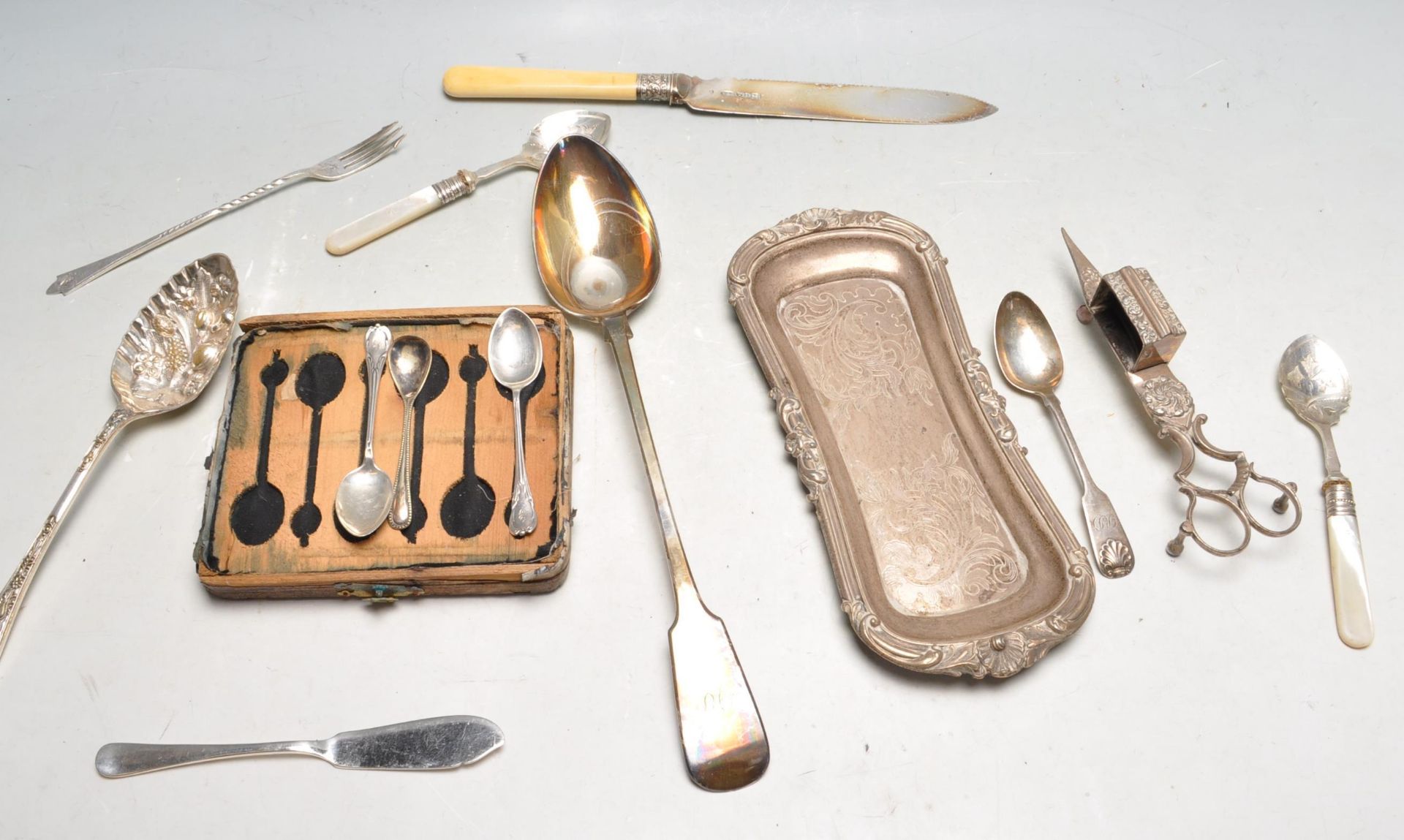 GROUP OF ANTIQUE SILVER AND SILVER PLATE