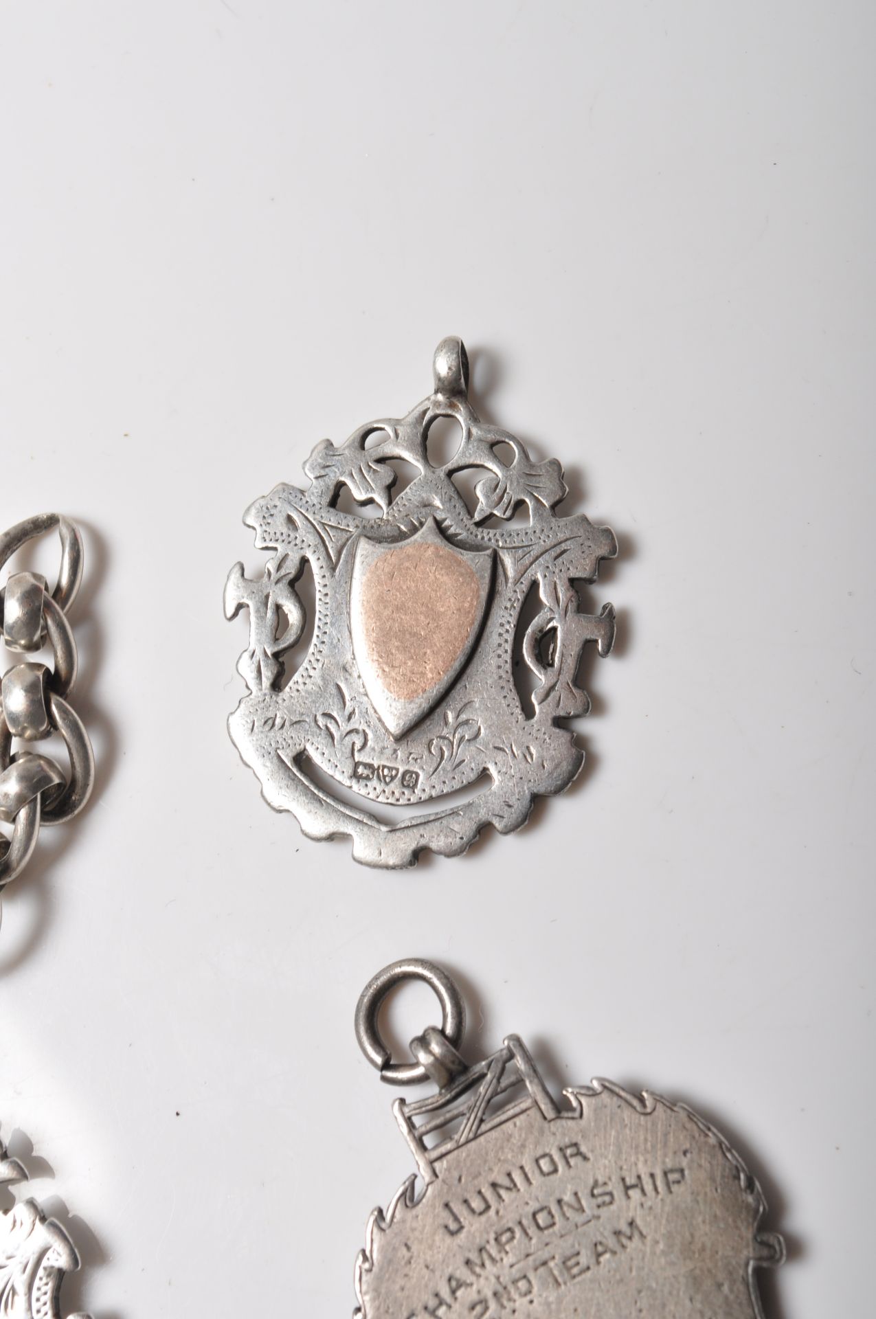 THREE ANTIQUE SILVER HALLMARKED FOB MEDALS - Image 6 of 7
