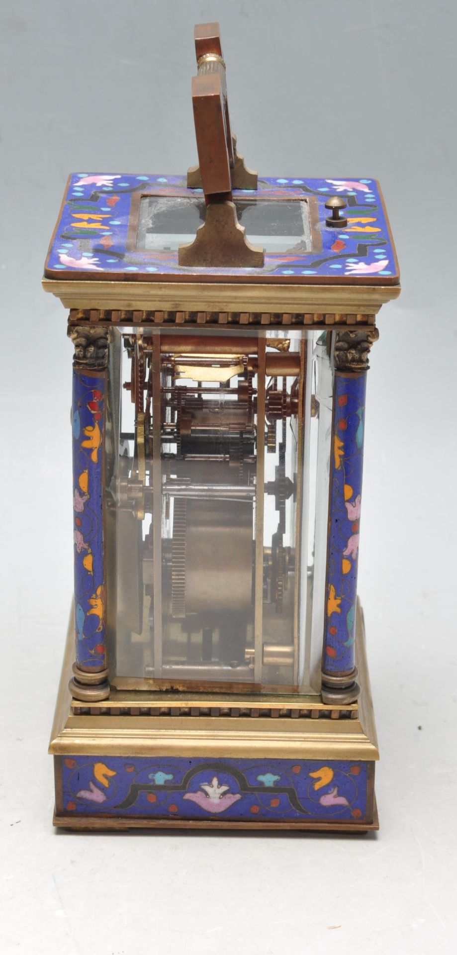 FRENCH BRASS AND ENAMEL CARRIAGE CLOCK WITH BOX AND KEY - Image 6 of 8