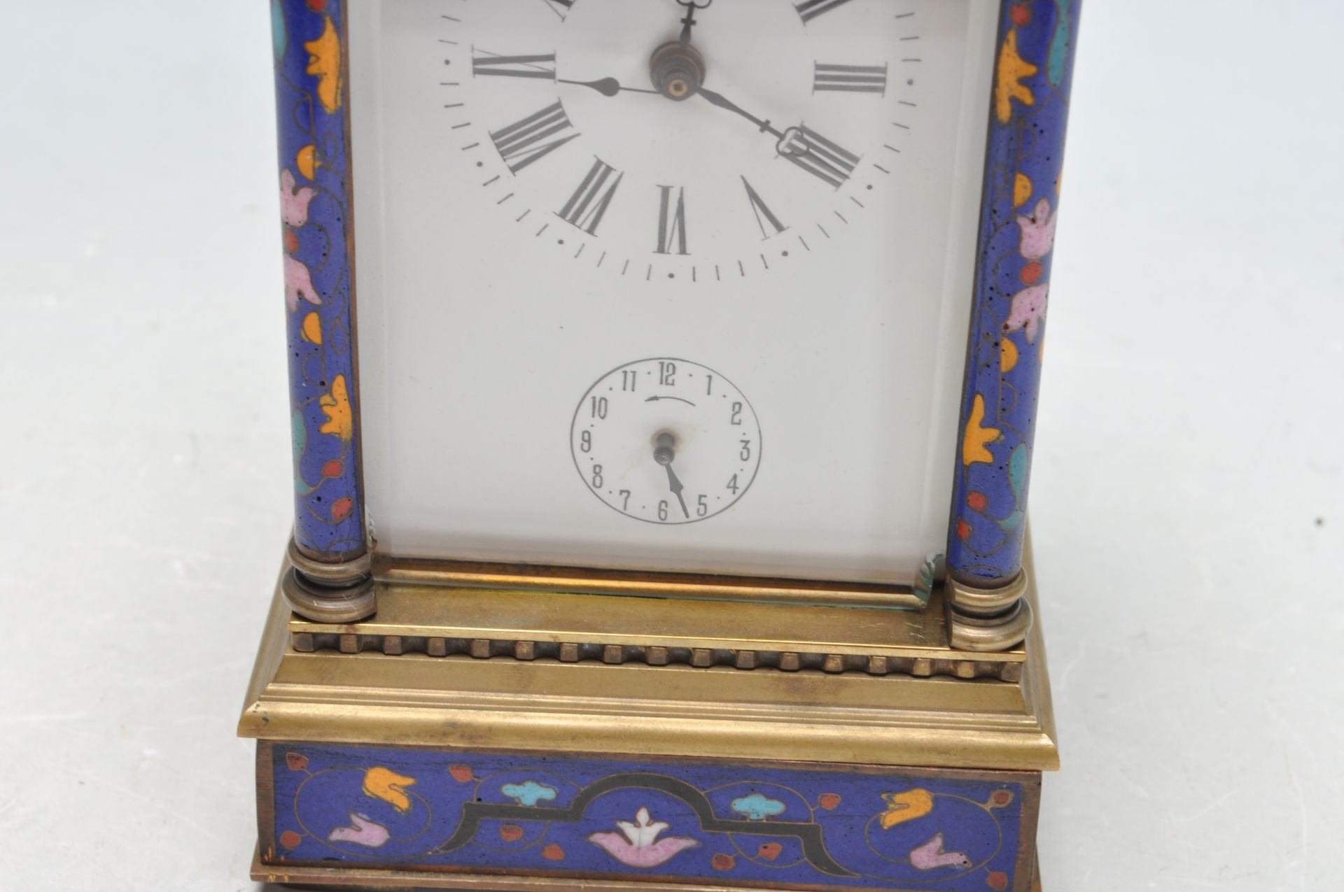 FRENCH BRASS AND ENAMEL CARRIAGE CLOCK WITH BOX AND KEY - Image 7 of 8