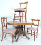 19TH CENTURY VICTORIAN MAHOGANY INLAID OVAL OCCASIONAL TABLE AND FOUR DINING CHAIRS