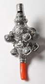 ANTIQUE STYLE REGENCY REVIVAL CONTINENTAL SILVER AND CORAL BABIES RATTLE.