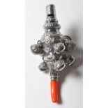 ANTIQUE STYLE REGENCY REVIVAL CONTINENTAL SILVER AND CORAL BABIES RATTLE.