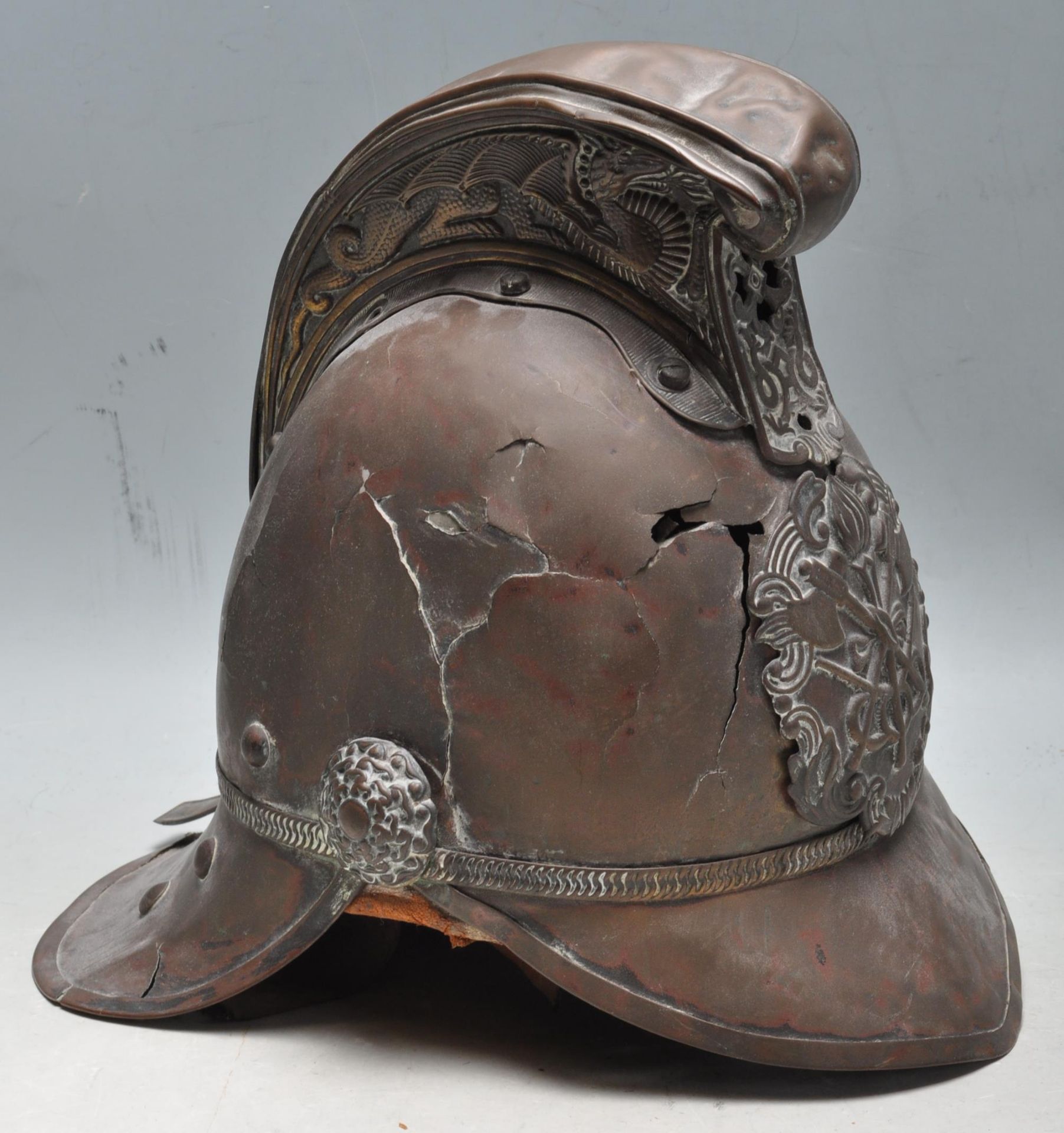 ANTIQUE LATE 19TH CENTURY MERRYWEATHER FIREMAN'S HELMET