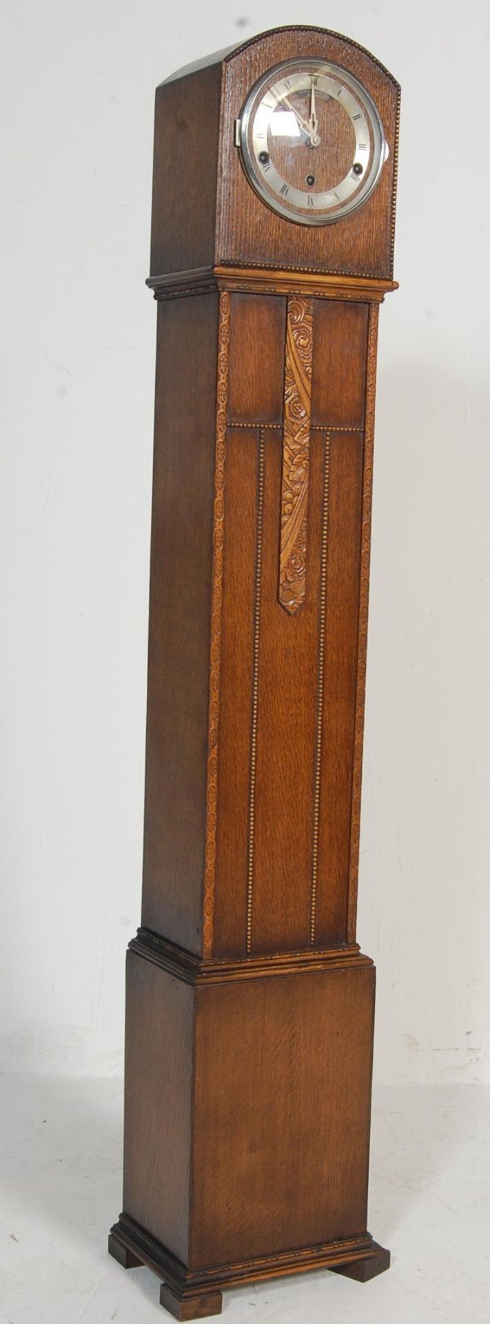 ART DECO 1930’S OAK EIGHT DAYS GRANDMOTHER CLOCK