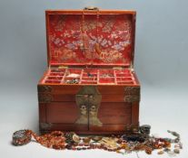 LATE 20TH CENTURY VINTAGE COSTUME JEWELLERY AND CHINESE HARDWOOD BOX