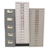 COLLECTION OF THREE RETRO VINTAGE METAL FILING CABINETS