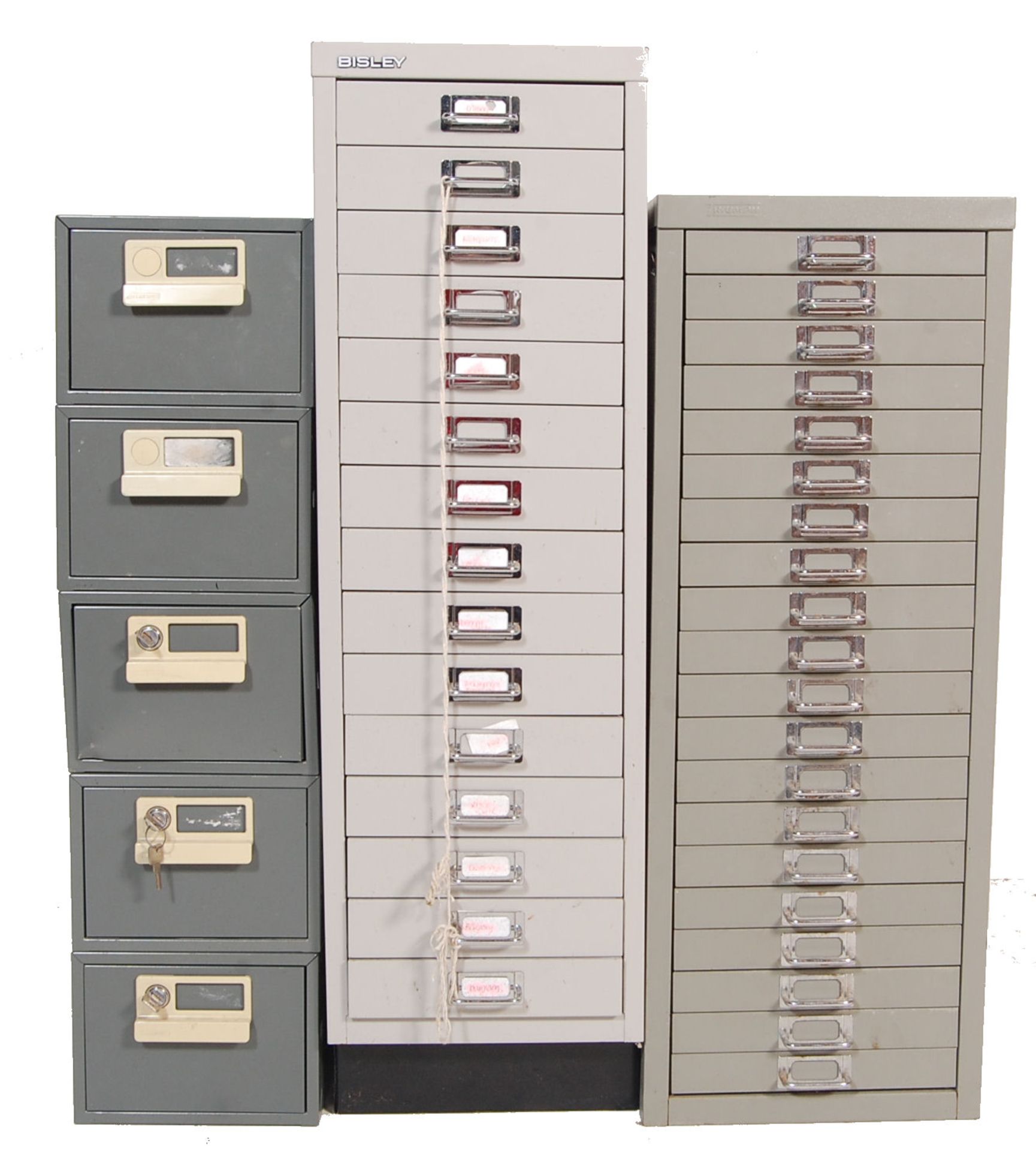 COLLECTION OF THREE RETRO VINTAGE METAL FILING CABINETS
