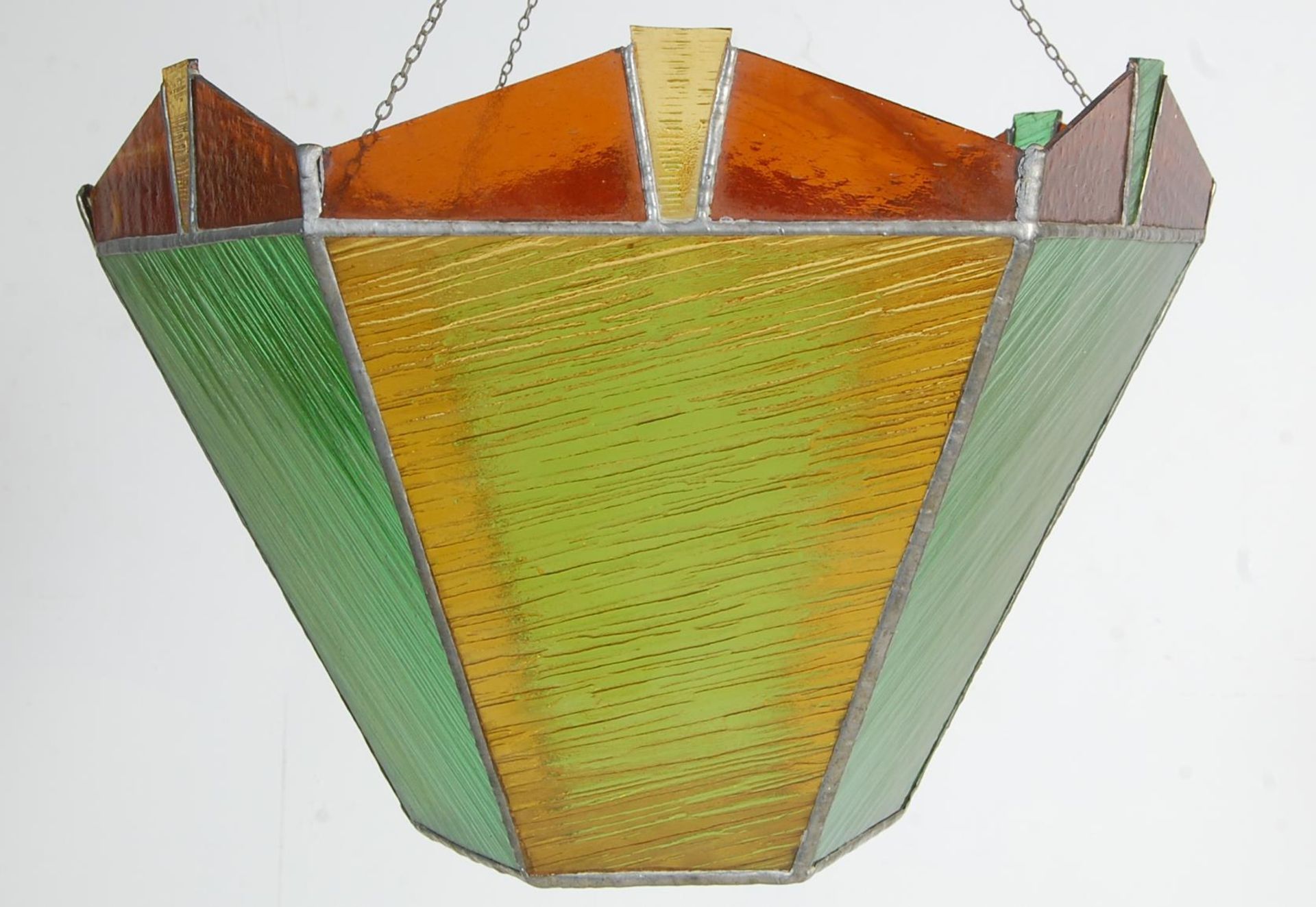 1930S ART DECO STAINED GLASS PENDANT LIGHT SHADE - Bild 2 aus 4