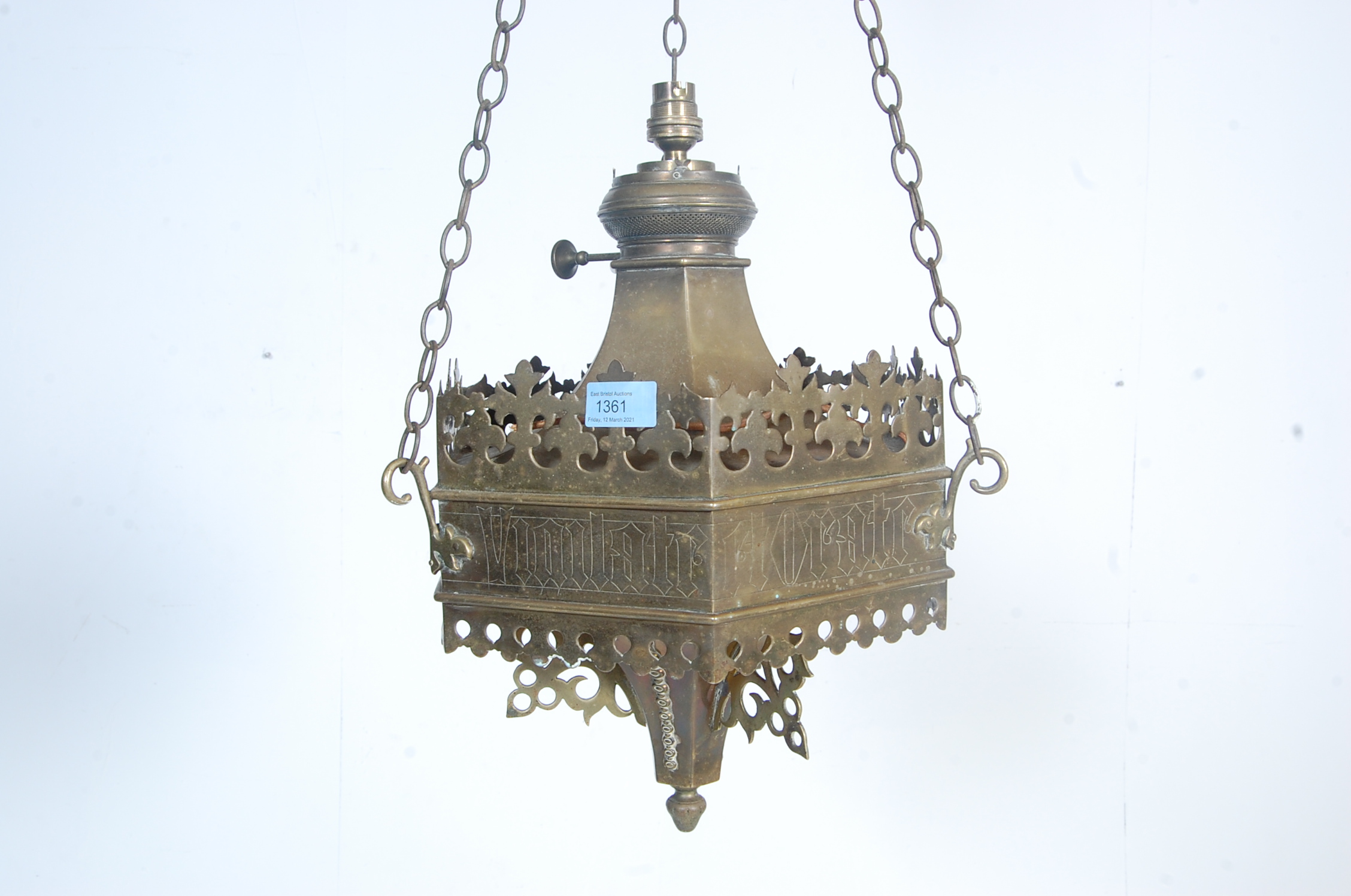 20TH CENTURY MOROCCAN STYLE BRASS CEILING OIL LAMP - Image 2 of 8