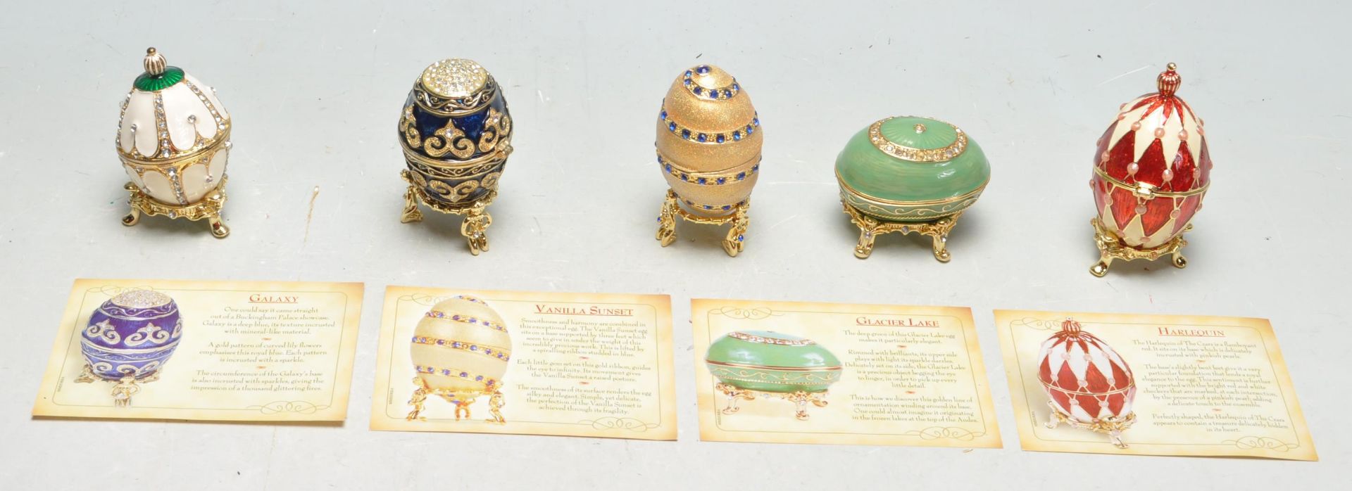 SIX VINTAGE ENAMEL EGGS IN THE MANNER OF FABERGE EGG