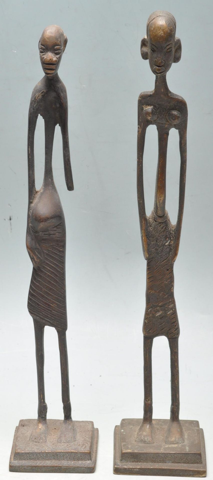 PAIR OF AFRICAN TRIBALCAST METAL FIGURINES