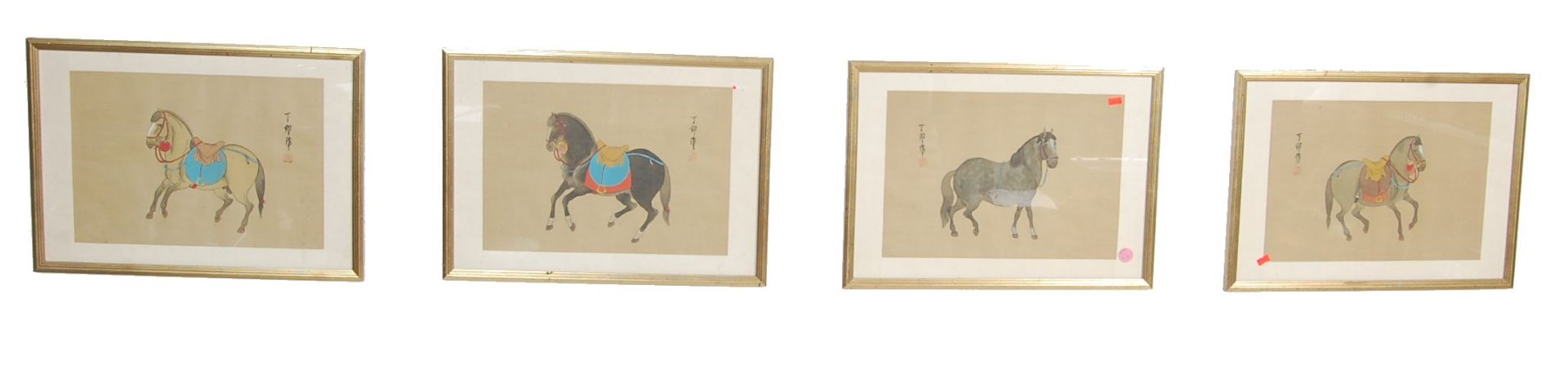 SET OF 20TH CENTURY VINTAGE SILK POLYCHROME PAINTINGS