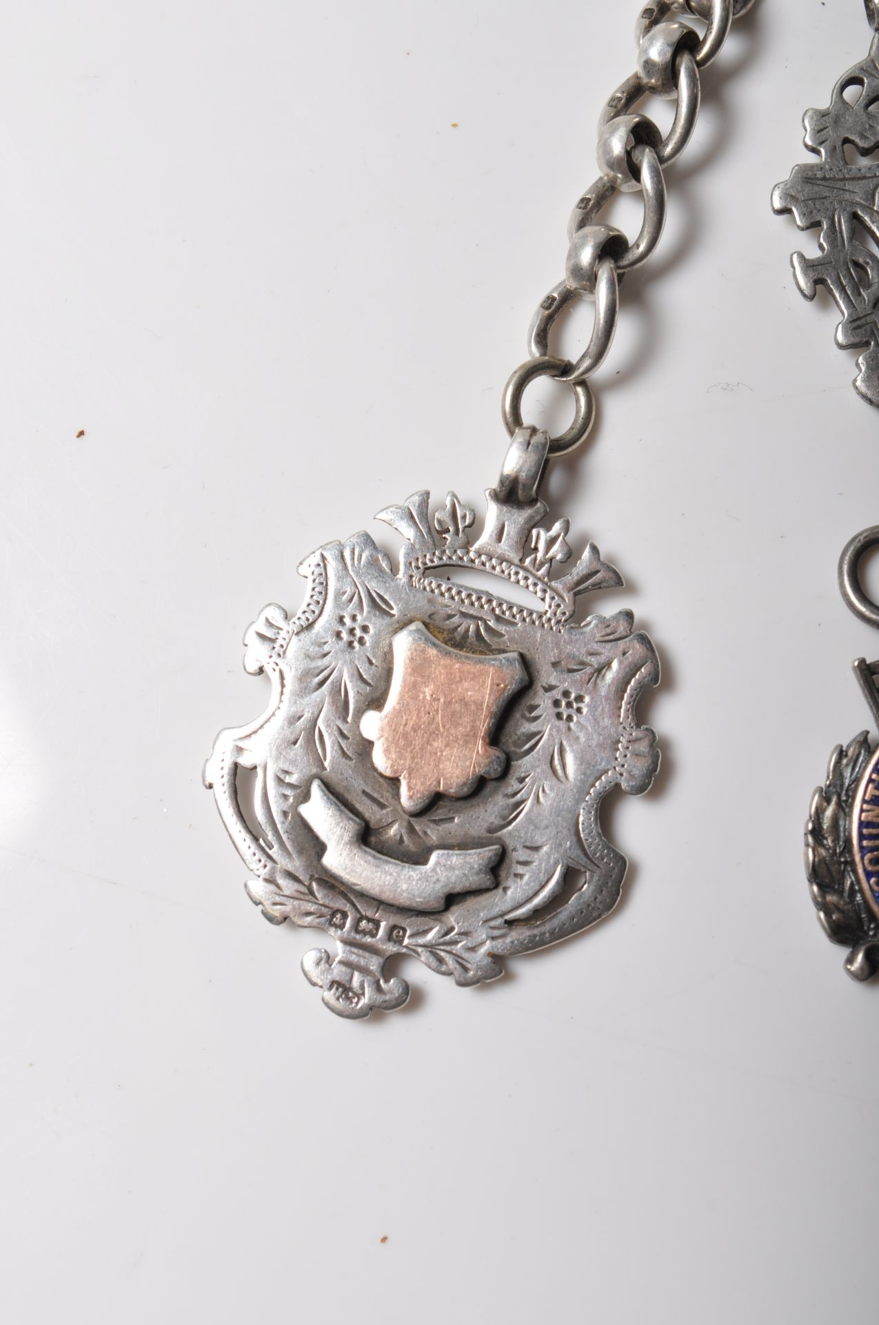THREE ANTIQUE SILVER HALLMARKED FOB MEDALS - Image 2 of 7