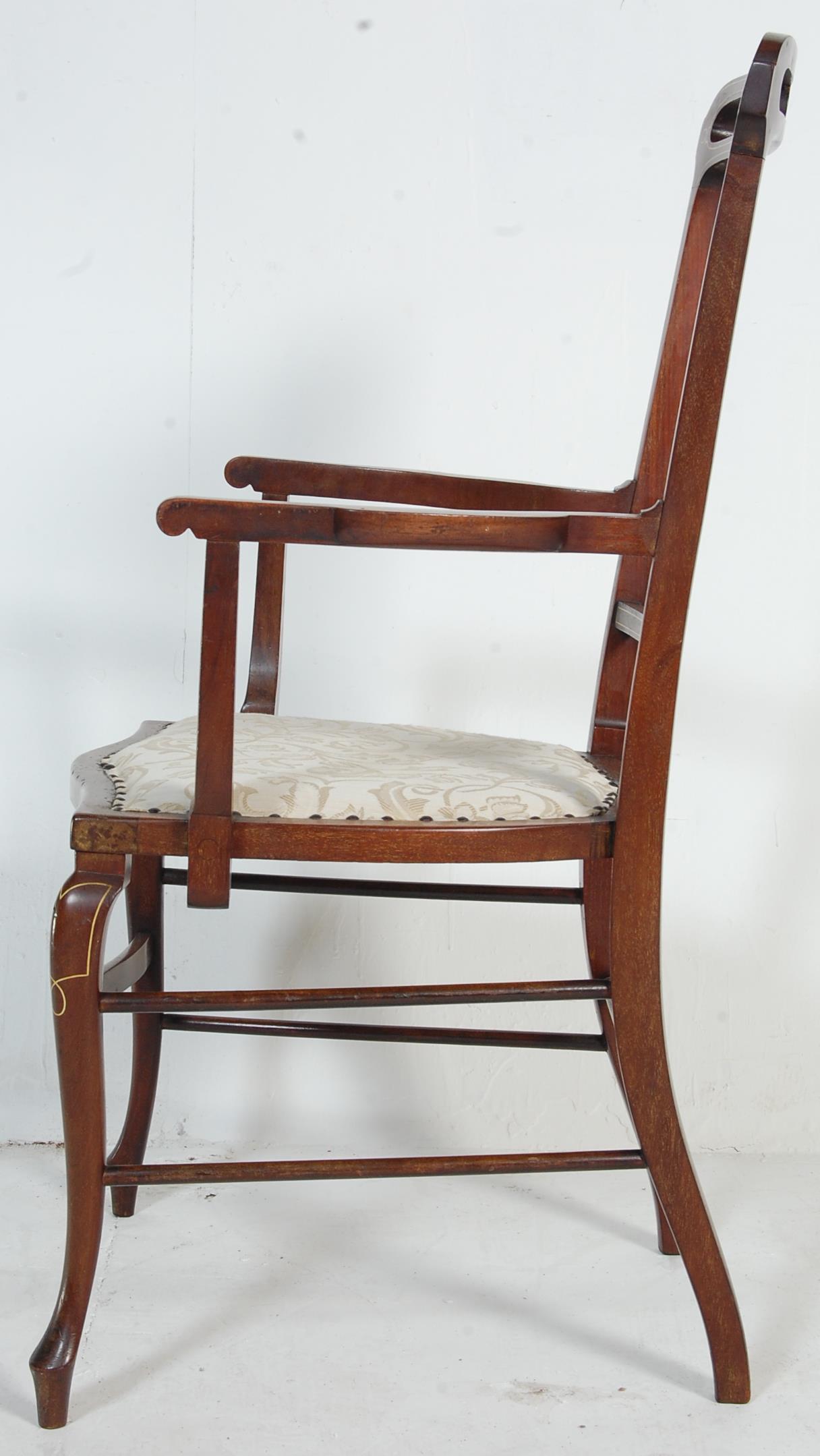 EDWARDIAN MARQUETRY INLAID MAHOGANY ARMCHAIR - Image 6 of 6