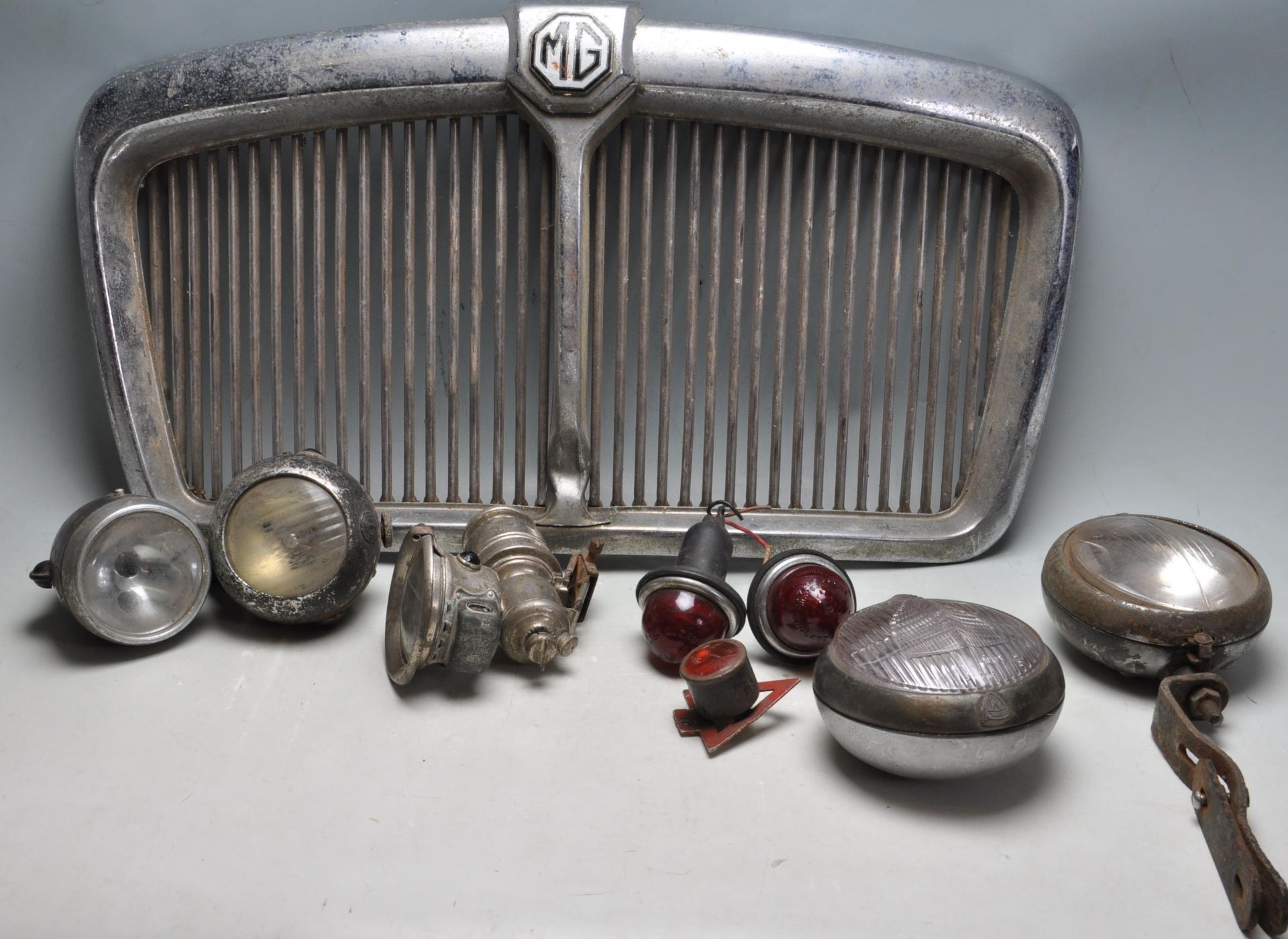 OF AUTOMOBILE INTEREST - VINTAGE 20TH CENTURY CAR PARTS TO INCLUDE MG / MARCHAL ETC.