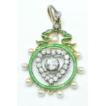 EDWARDIAN DIAMOND ENAMEL AND PEARL PENDANT