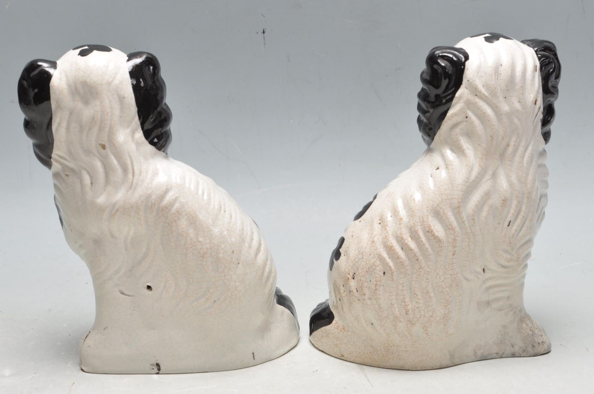 TWO PAIRS OF CERAMIC ANTIQUE STAFFORDSHIRE SPANIEL DOGS - Image 7 of 9