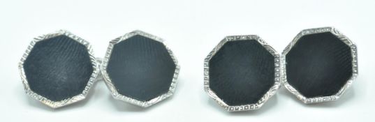 1930'S 9CT WHTE GOLD AND ONYX CUFFLINKS